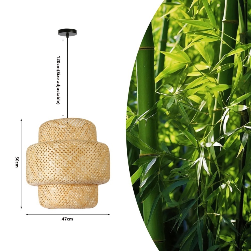 Csillár zsinóron HILO 1xE27/40W/230V átm. 47 cm bambusz