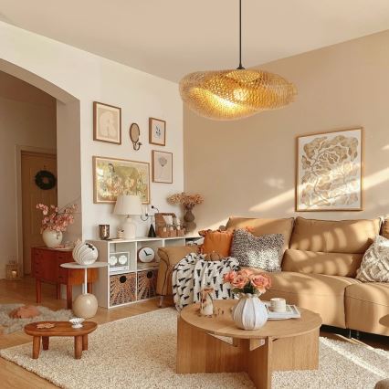 Csillár zsinóron HILO 1xE27/40W/230V átm. 60 cm bambusz