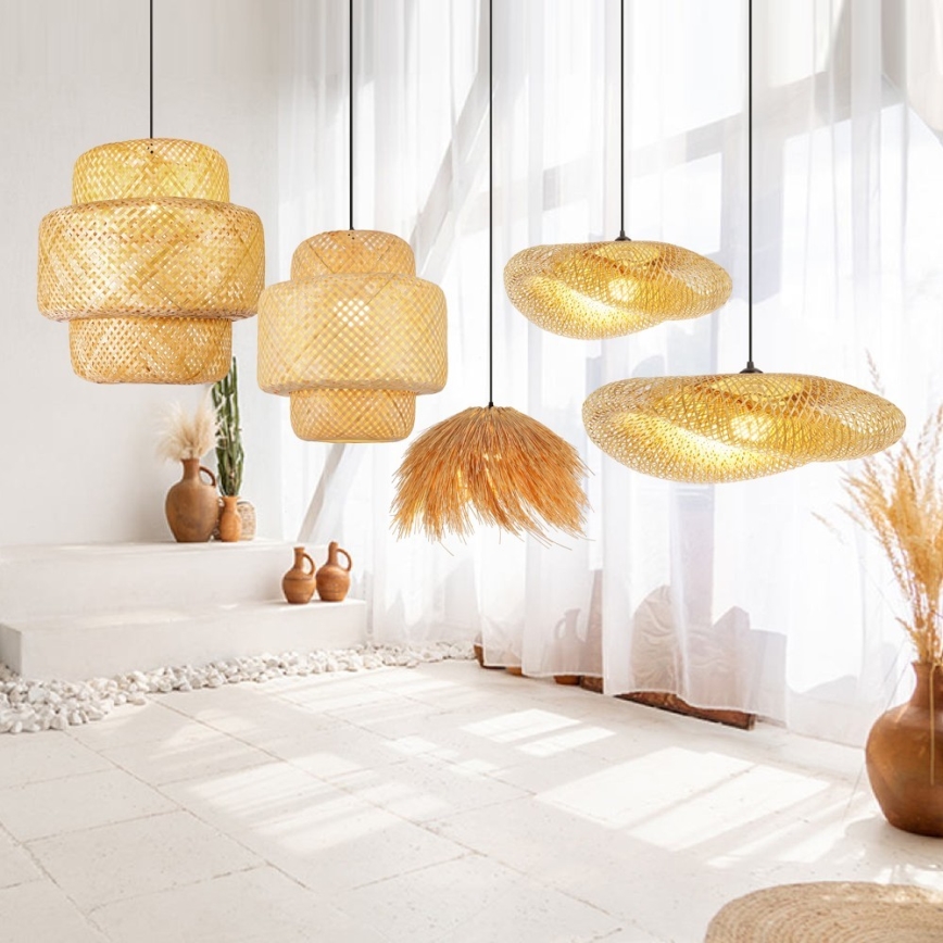 Csillár zsinóron HILO 1xE27/40W/230V átm. 60 cm bambusz