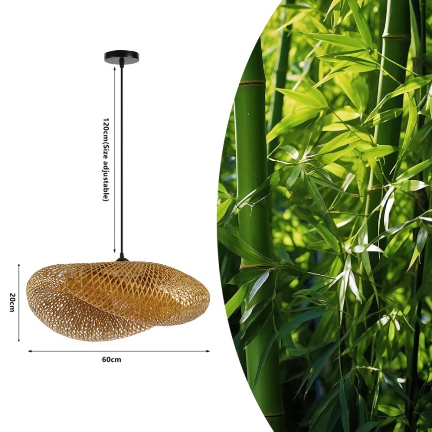 Csillár zsinóron HILO 1xE27/40W/230V átm. 60 cm bambusz