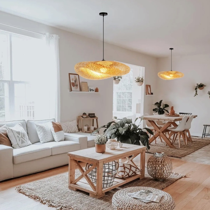 Csillár zsinóron HILO 1xE27/40W/230V átm. 80 cm bambusz