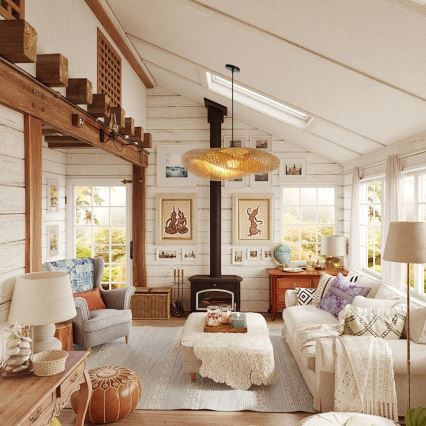 Csillár zsinóron HILO 1xE27/40W/230V átm. 80 cm bambusz