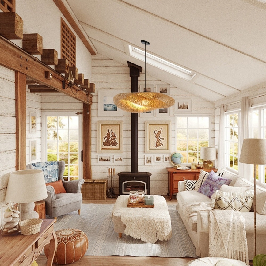 Csillár zsinóron HILO 1xE27/40W/230V átm. 80 cm bambusz