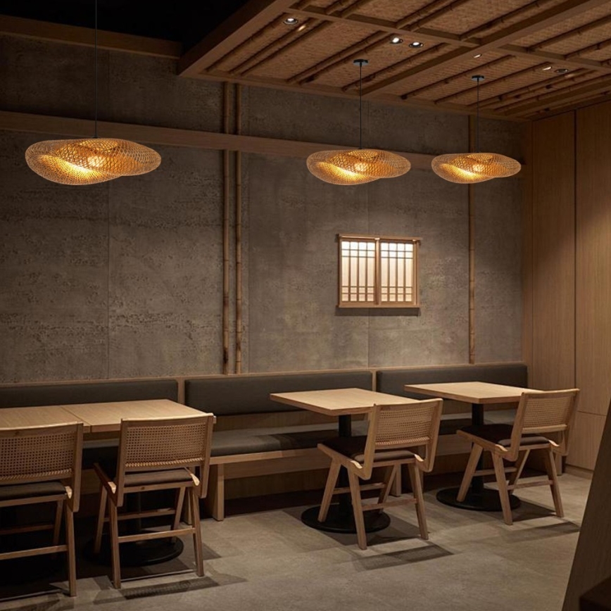 Csillár zsinóron HILO 1xE27/40W/230V átm. 80 cm bambusz