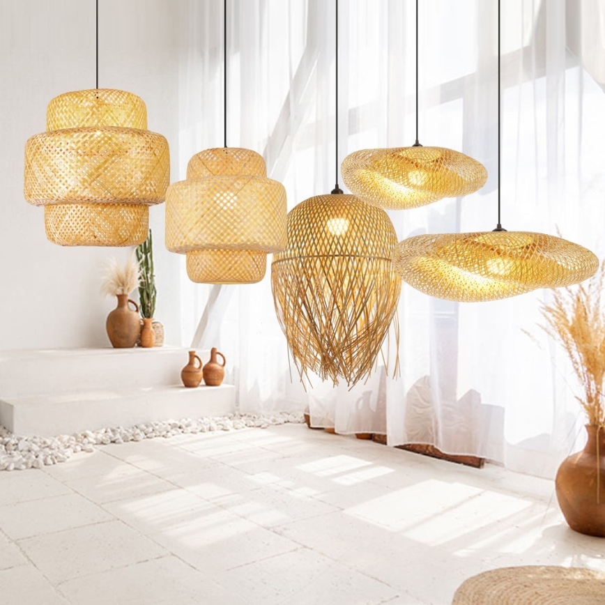 Csillár zsinóron HILO 1xE27/40W/230V átm. 80 cm bambusz