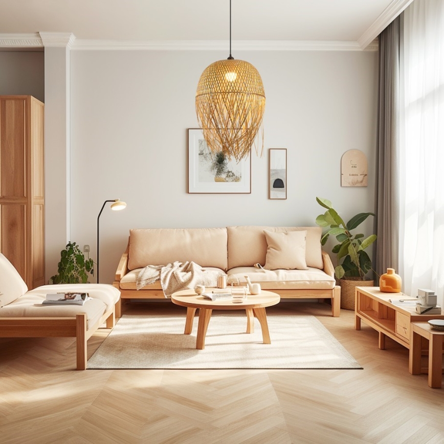 Csillár zsinóron HILO 1xE27/40W/230V átm. 45 cm bambusz