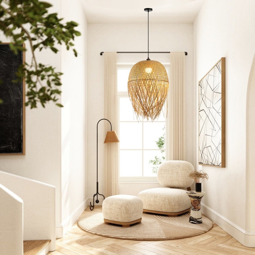 Csillár zsinóron HILO 1xE27/40W/230V átm. 45 cm bambusz