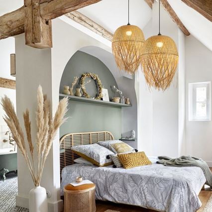 Csillár zsinóron HILO 1xE27/40W/230V átm. 45 cm bambusz