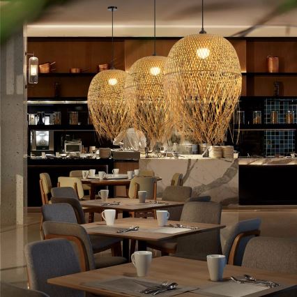 Csillár zsinóron HILO 1xE27/40W/230V átm. 45 cm bambusz