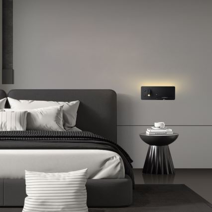 Immax 08287L - LED Fali spotlámpa polccal, USB porttal és vezeték nélküli töltéssel Be PREPARE LED/3W/230V + LED/3W fekete