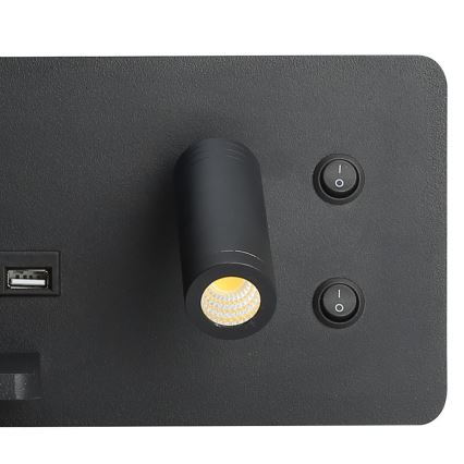 Immax 08288L - LED fali spotlámpa polccal, USB porttal és vezeték nélküli töltéssel Be PREPARE LED/3W/230V + LED/3W fekete