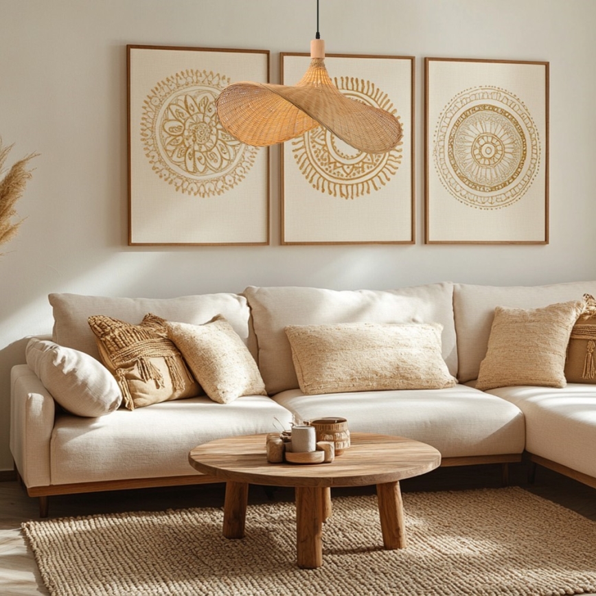 Immax 08289L - Csillár zsinóron SOMBRERO 1xE27/40W/230V átm. 70 cm rattan