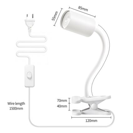 Rugalmas csíptetős lámpa PUNTO 1xGU10/9W/230V fehér