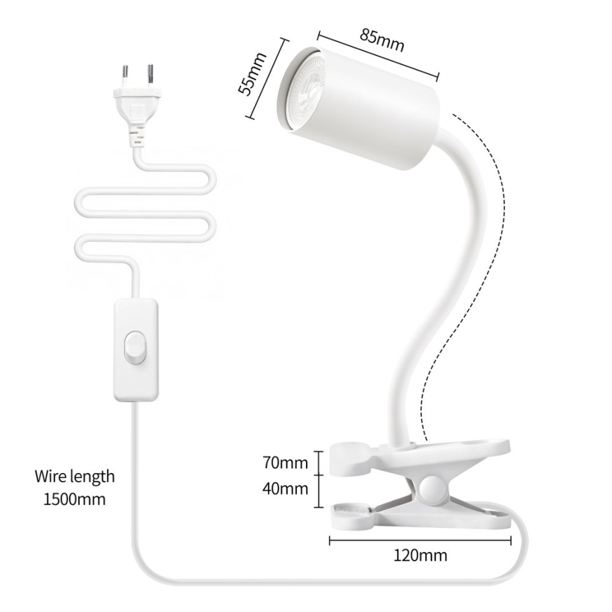 Rugalmas csíptetős lámpa PUNTO 1xGU10/9W/230V fehér