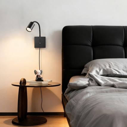 PUNTO USB-csatlakozós fali lámpa 1xGU10/9W/230V fekete