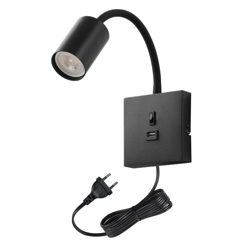PUNTO USB-csatlakozós fali lámpa 1xGU10/9W/230V fekete
