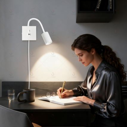 PUNTO fali lámpa USB-csatlakozóval 1xGU10/9W/230V fehér