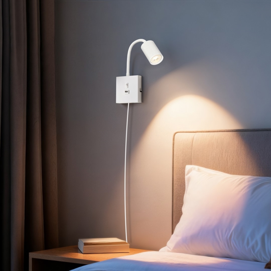 PUNTO fali lámpa USB-csatlakozóval 1xGU10/9W/230V fehér