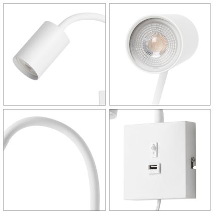 PUNTO fali lámpa USB-csatlakozóval 1xGU10/9W/230V fehér