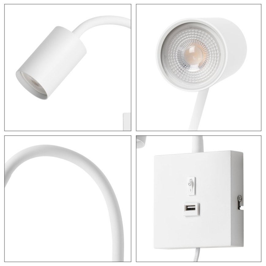 PUNTO fali lámpa USB-csatlakozóval 1xGU10/9W/230V fehér