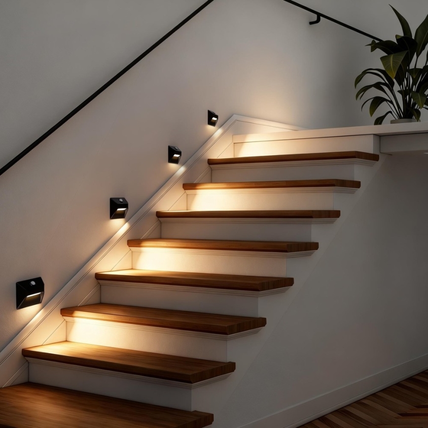 Immax 08307L - LED újratölthető lépcsővilágítás mozgás- és alkonyérzékelővel STEP LIGHT LED/0,3W/3,7V 2200 mAh IP53 fekete
