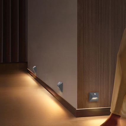 LED újratölthető lépcsővilágító lámpa mozgás- és alkonyérzékelővel STEP LIGHT LED/0,3W/3,7V 2200 mAh IP53 szürke