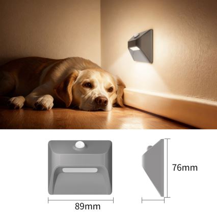 LED újratölthető lépcsővilágító lámpa mozgás- és alkonyérzékelővel STEP LIGHT LED/0,3W/3,7V 2200 mAh IP53 szürke