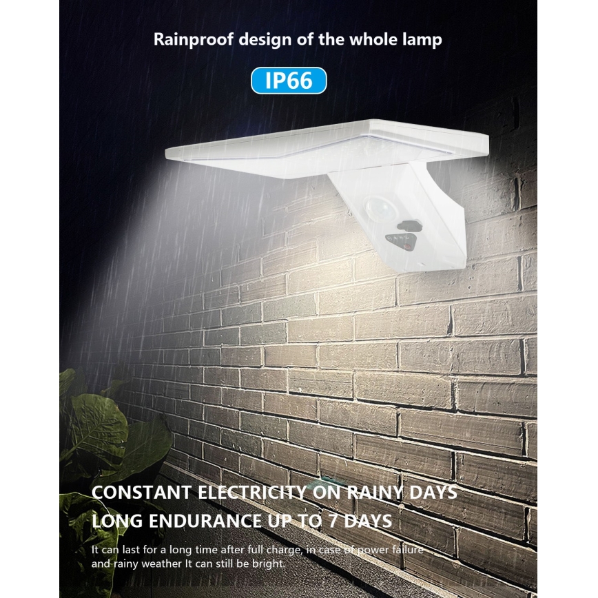 LED Napelemes érzékelős fali lámpa LED/2,6W/5,5V IP65 fehér