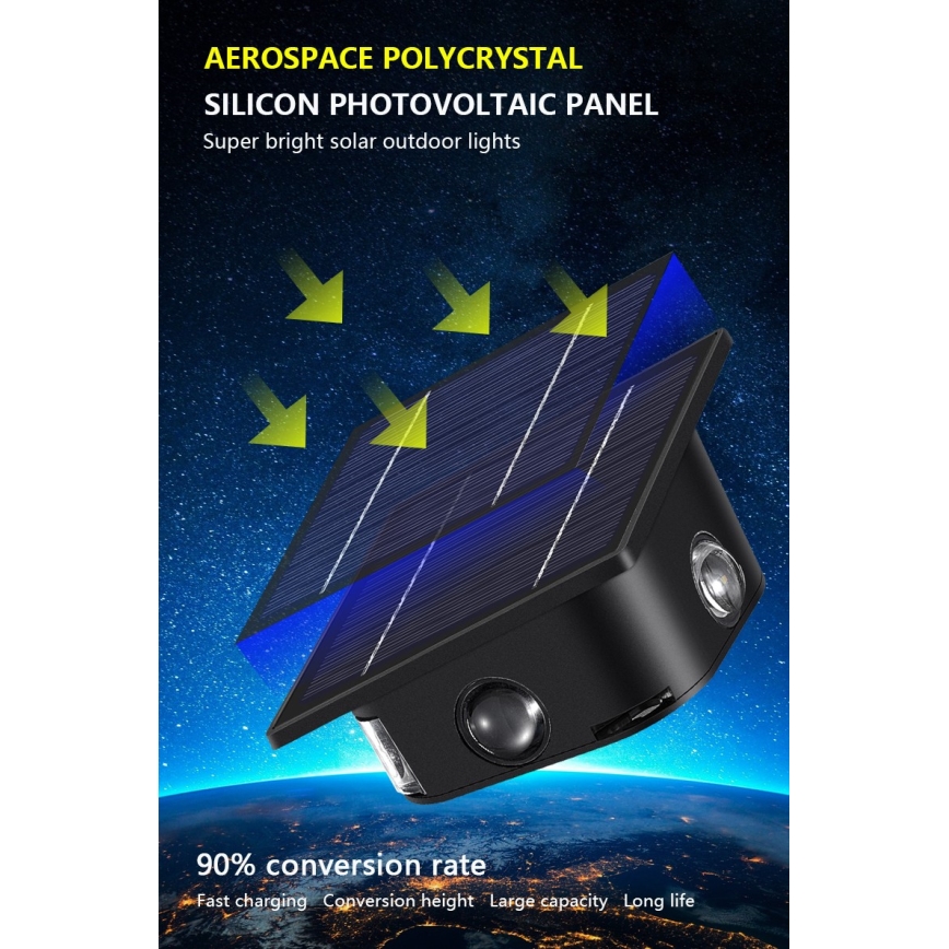 LED napelemes fali lámpa érzékelővel LED/2W/5V IP54 1300 mAh