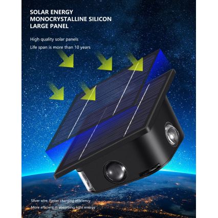 LED napelemes fali lámpa érzékelővel LED/2W/5V IP54 1300 mAh