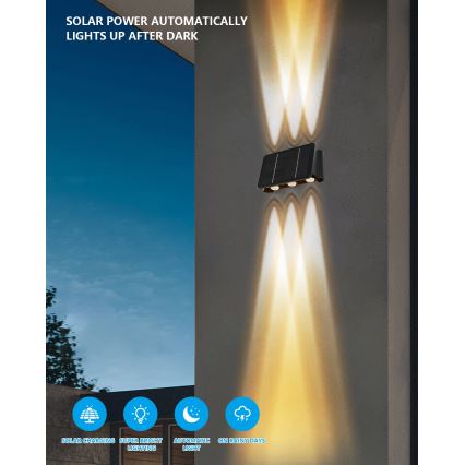 LED napelemes fali lámpa érzékelővel LED/2W/5V IP54 1300 mAh
