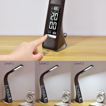 LED Dimmelhető asztali lámpa kijelzővel LEATHER LED/7W/230V