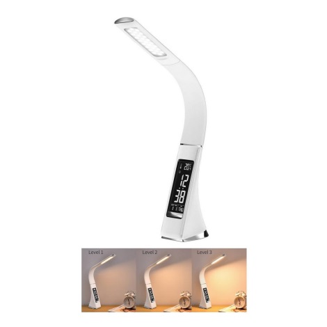 Immax 08949L - LED Dimmelhető asztali lámpa kijelzővel LEATHER LED/7W/230V fehér