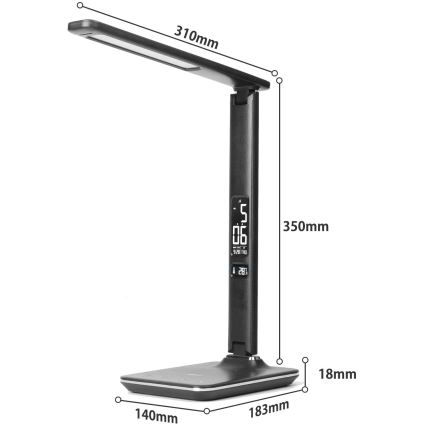 LED Dimmelhető asztali lámpa vezeték nélküli töltéssel QI és USB KINGFISHER LED/8,5W/230V fekete