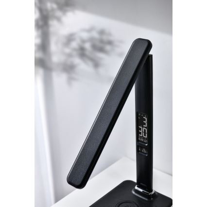 LED Dimmelhető asztali lámpa vezeték nélküli töltéssel QI és USB KINGFISHER LED/8,5W/230V fekete