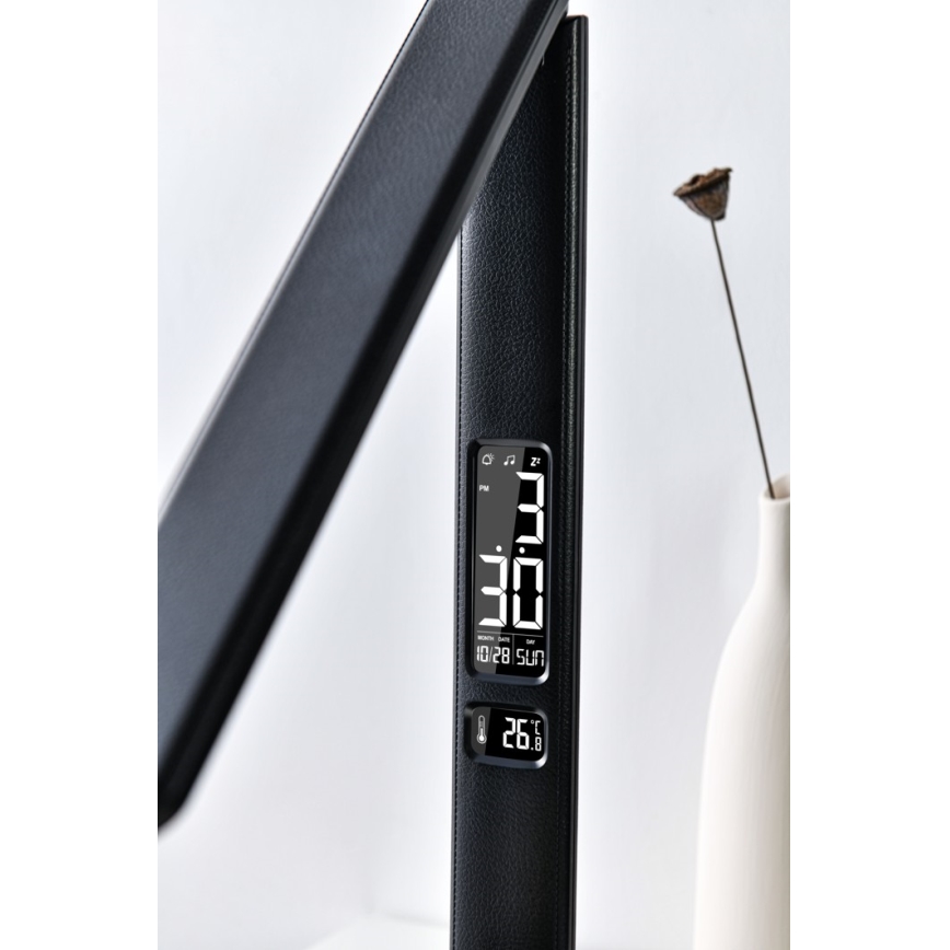 LED Dimmelhető asztali lámpa vezeték nélküli töltéssel QI és USB KINGFISHER LED/8,5W/230V fekete