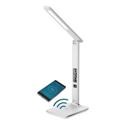 LED Dimmelhető asztali lámpa vezeték nélküli QI töltéssel és USB-vel KINGFISHER LED/8,5W/230V fehér