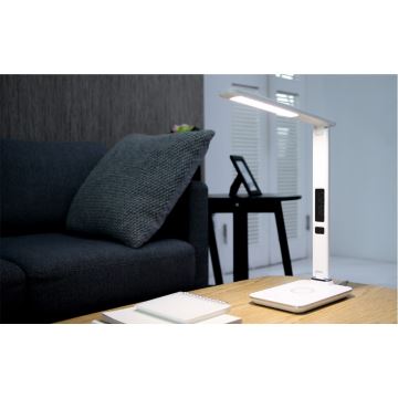 LED Dimmelhető asztali lámpa vezeték nélküli QI töltéssel és USB-vel KINGFISHER LED/8,5W/230V fehér
