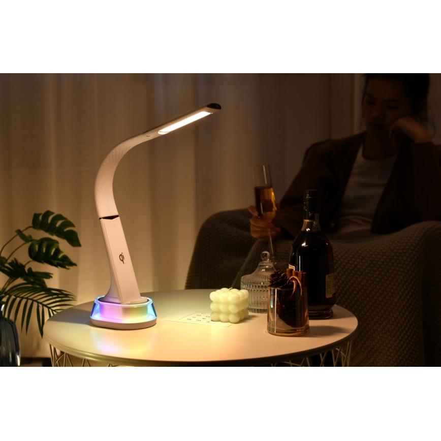 LED RGB állítható fényerejű asztali lámpa vezeték nélküli töltéssel CORELLA LED/7W/12/230V fekete
