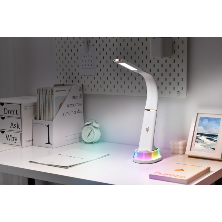 LED RGB állítható fényerejű asztali lámpa vezeték nélküli töltéssel CORELLA LED/7W/12/230V fekete