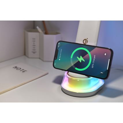LED RGB állítható fényerejű asztali lámpa vezeték nélküli töltéssel CORELLA LED/7W/12/230V fekete