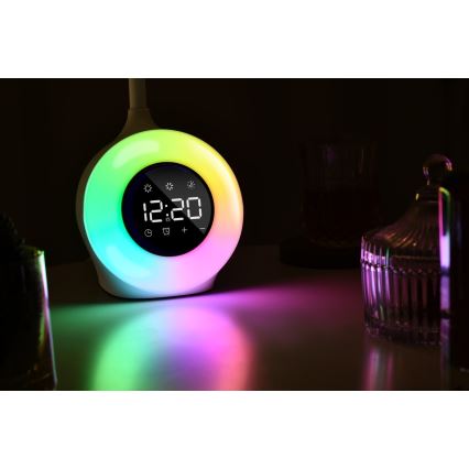 LED RGBW Dimmelhető asztali lámpa ébresztőórával FALCON LED/10W/12V