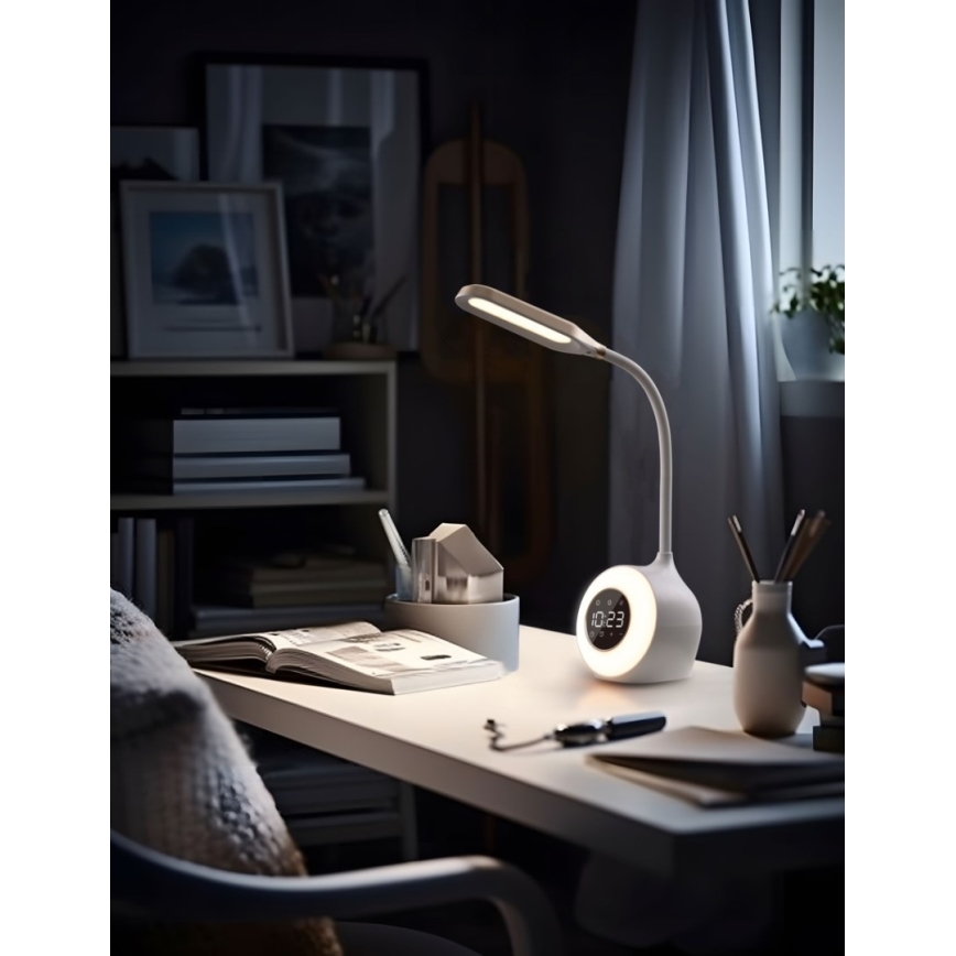 LED RGBW Dimmelhető asztali lámpa ébresztőórával FALCON LED/10W/12V