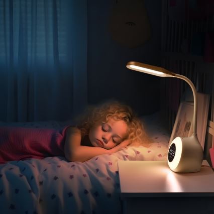 LED RGBW Dimmelhető asztali lámpa ébresztőórával FALCON LED/10W/12V