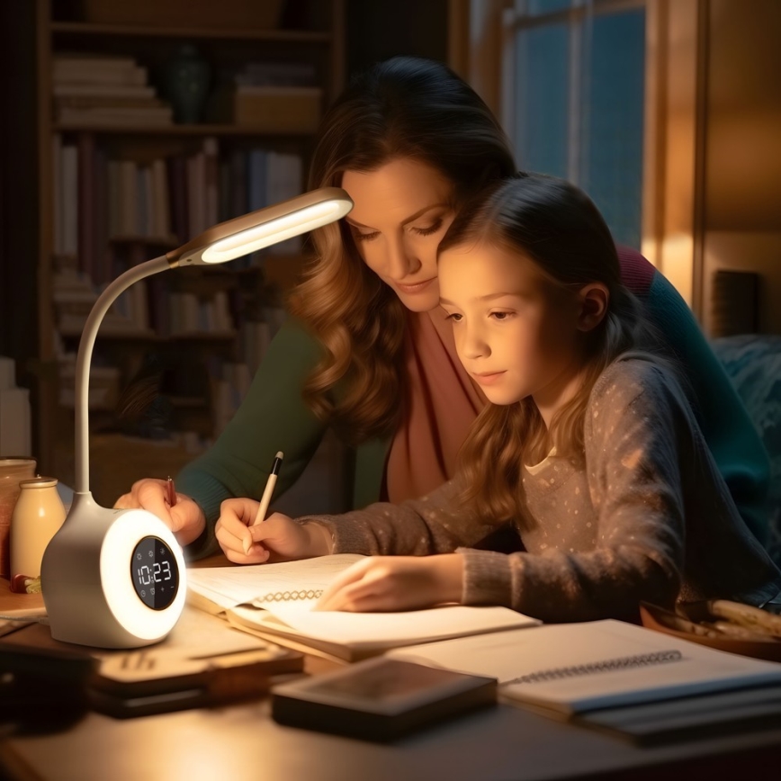 LED RGBW Dimmelhető asztali lámpa ébresztőórával FALCON LED/10W/12V