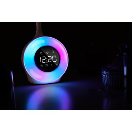 LED RGBW Dimmelhető asztali lámpa ébresztőórával FALCON LED/10W/12V