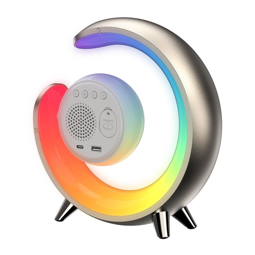 LED RGBW állítható fényerejű asztali lámpa ébresztőórával PEACOCK LED/20W/5V USB