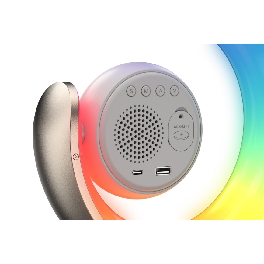 LED RGBW állítható fényerejű asztali lámpa ébresztőórával PEACOCK LED/20W/5V USB