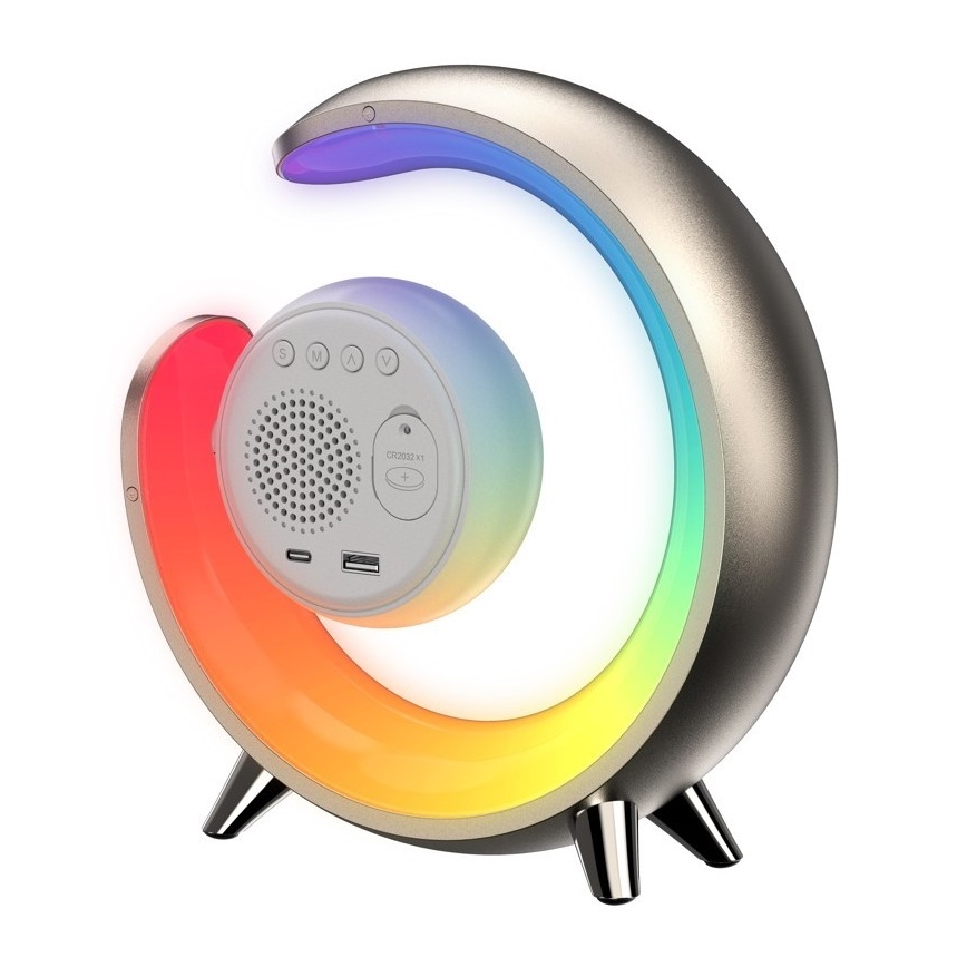 LED RGBW állítható fényerejű asztali lámpa ébresztőórával PEACOCK LED/20W/5V USB