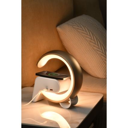 LED RGB Dimmelhető lámpa ébresztőórával és Qi töltéssel 30W/230V arany